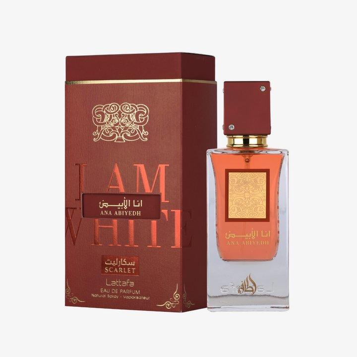 Lattafa Ana Abiyedh Scarlet Eau de Parfum Spray for Unisex 60ML - Top Notes Black Cherry and Pink Pepper - Middle Notes White Rose & Peony - Base Notes Patchouli & Crystal Caramel Sugar
