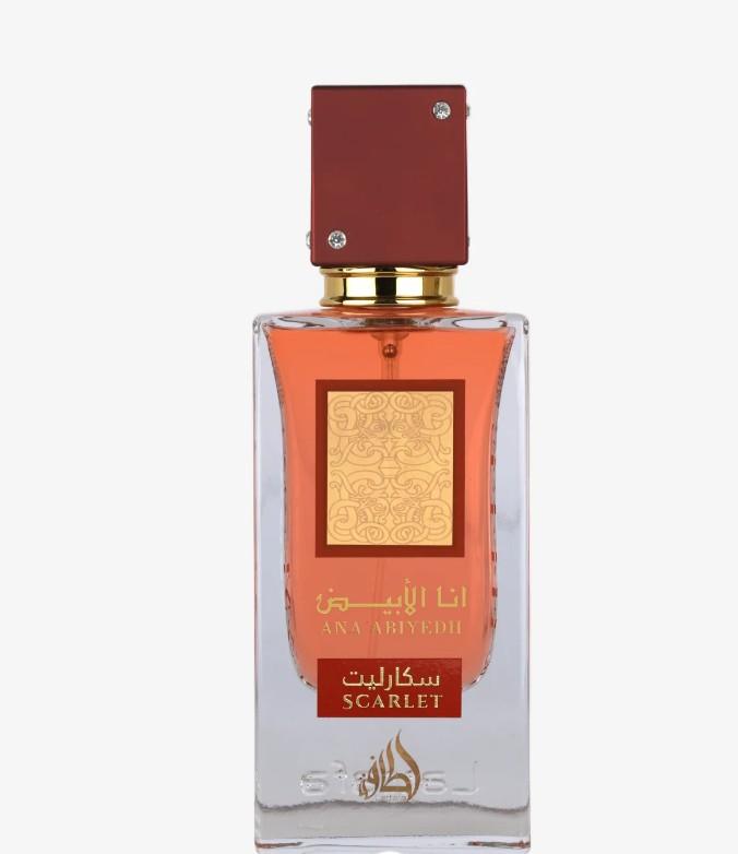 Lattafa Ana Abiyedh Scarlet Eau de Parfum Spray for Unisex 60ML - Top Notes Black Cherry and Pink Pepper - Middle Notes White Rose & Peony - Base Notes Patchouli & Crystal Caramel Sugar
