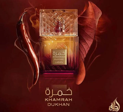 Khamrah Dukhan by Lattafa Eau de Parfum 3.4oz - Fragrance with a Sweet, Spicy Flavor and Unique Packaging Unisex