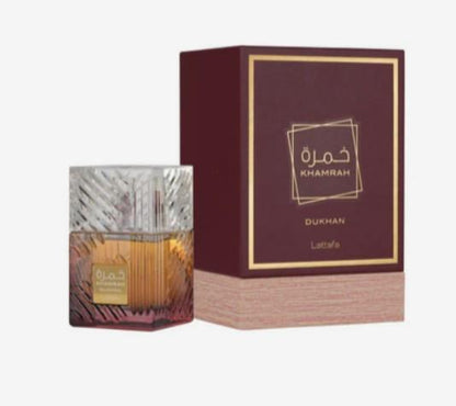Khamrah Dukhan by Lattafa Eau de Parfum 3.4oz - Fragrance with a Sweet, Spicy Flavor and Unique Packaging Unisex
