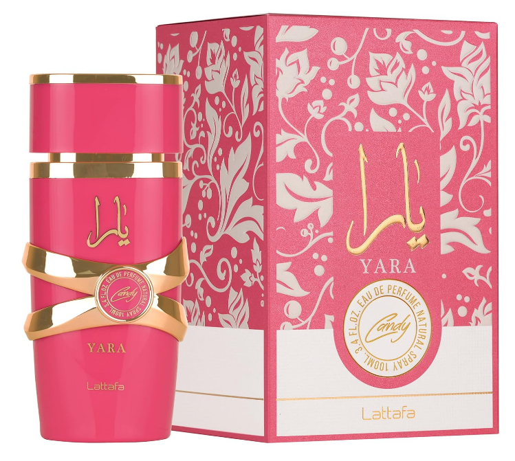 Lattafa Yara Candy Eau de Parfum for Women Sugared Candy Scent, Sophisticated Sweet Fragrance with Luscious Black Currant, Green Tangerine, Strawberry Fizz, Gardenia, Vanilla Syrup & Warm Musk, 3.4oz