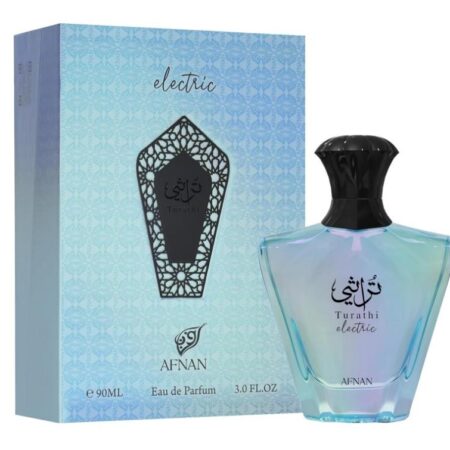 Afnan Turathi Electric Unisex Eau de Parfum 3.0 Fl. Oz Vibrant Citrus Scent with Bergamot & Vanilla Notes 90ml