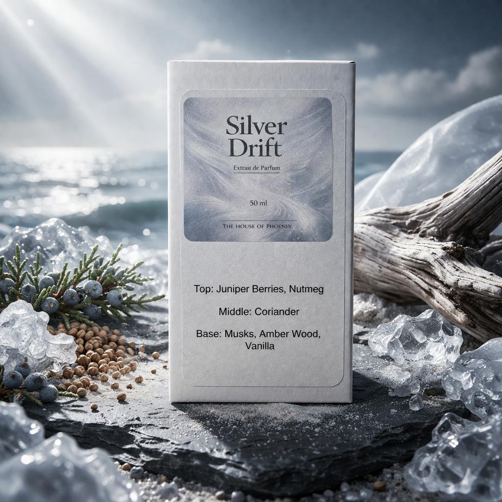 Silver Drift Extrait De Parfum Spray 50ml Unisex by The House of Phoenix Fresh Clean Woody Musk Fragrance - Image 3
